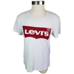 Levi's White Tee T Shirt Top Red Logo Graphic Short Sleeve Scoop Neck Sz Med